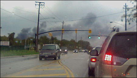 View from a few miles away from the Painesville, Ohio train fire.